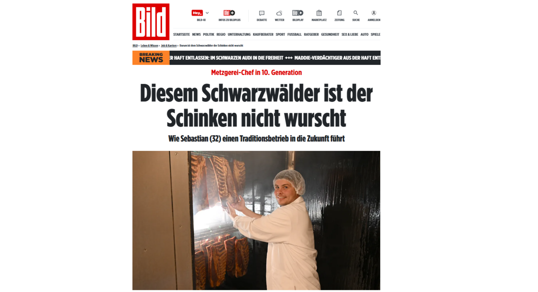 Metzgerei Winterhalter - BILD Artikel Artikel "Diesem Schwarzwälder ist der Schinken nicht wurscht" in der BILD